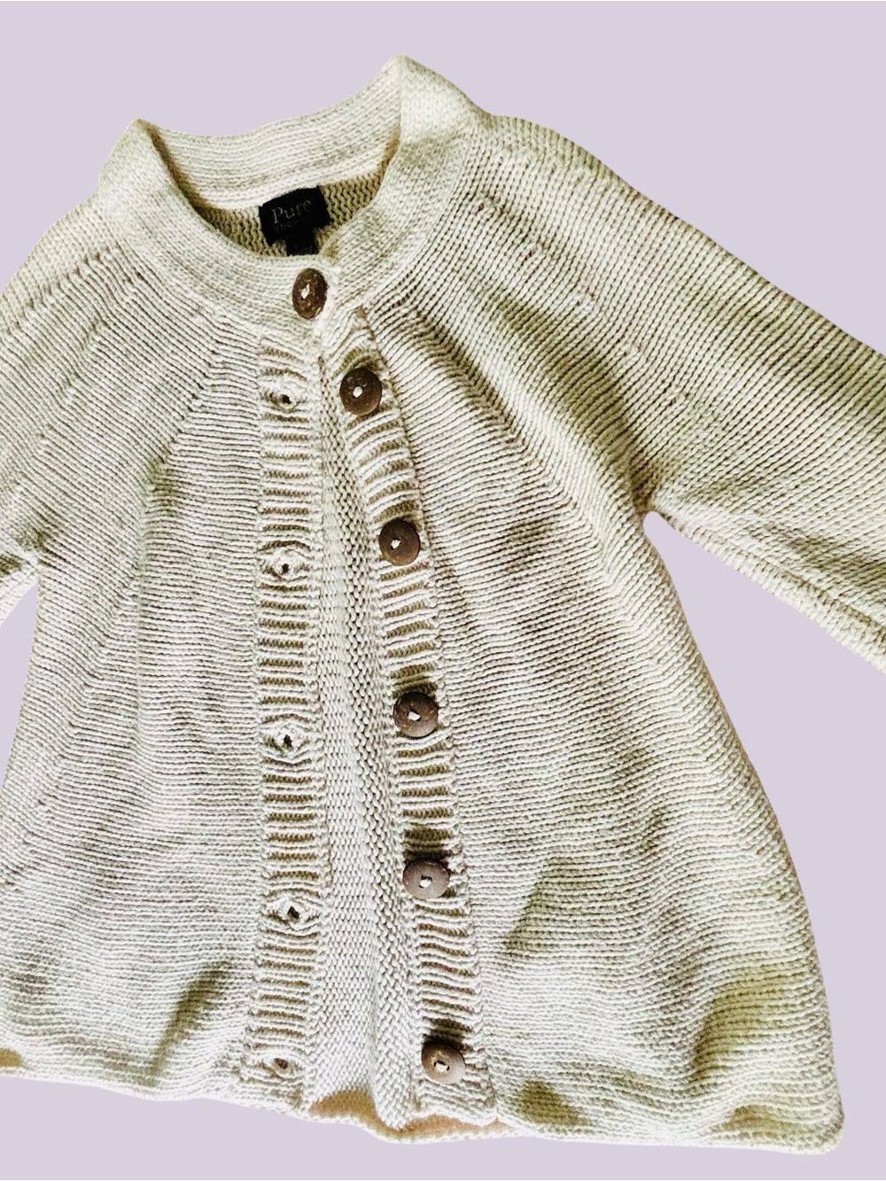 Women’s Oatmeal Cottage core Cozy Hand Knit Button-Front Cardigan Sweater